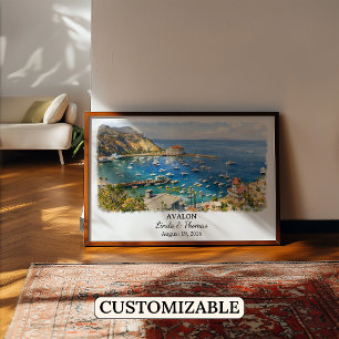 Avalon Kalifornien Affisch, Akvarell, Anpassad Poster