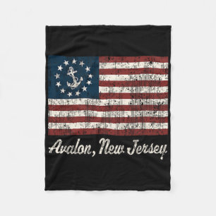 Avalon Nj Vintage Segling Usa Ankarbåt Flagga T-Sh Fleecefilt