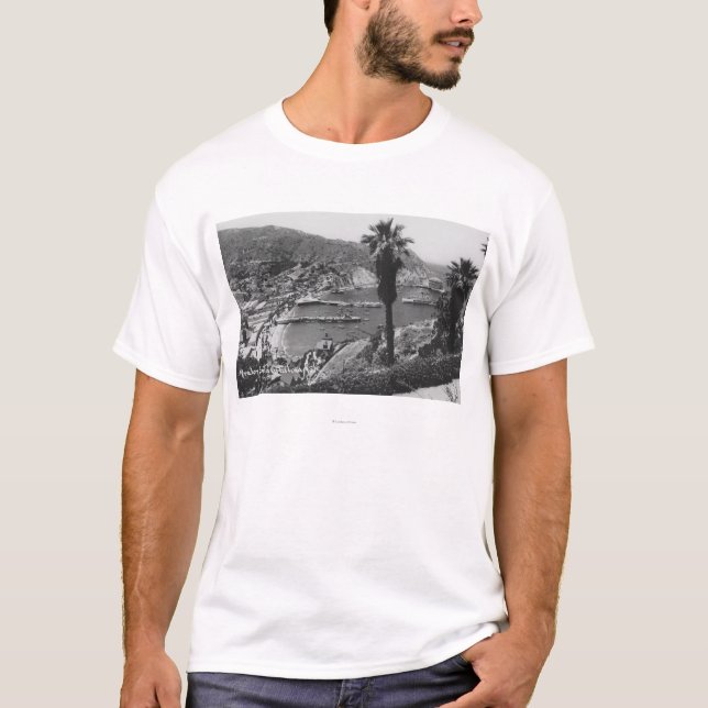 Avalon ön för CA Santa Catalina beskådar av hamn Tee Shirt (Framsida)