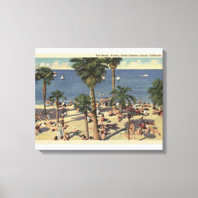 Avalon View of Beach w/ Sunbathers Canvastryck (Framsida)