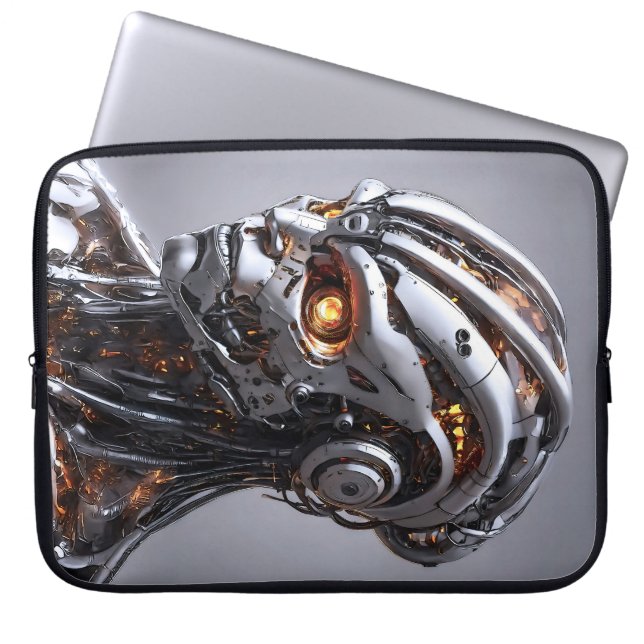 Avancerad AI Chrome Android Cyborg Futuristisk Laptop Fodral (Framsidan)