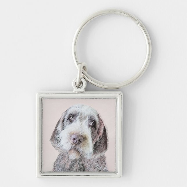 Avancerad målning av brytpunktsgitter - Hund Art Fyrkantig Silverfärgad Nyckelring (Framsidan)
