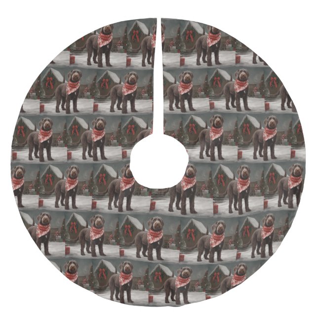 Avancerad pekning Hund i Snö-julen Julgransmatta Borstad Polyester (Framsidan)