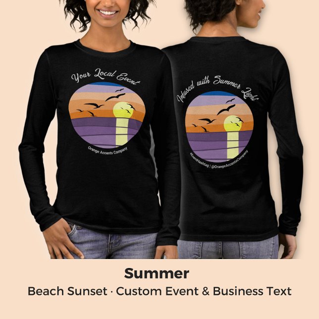 Avancerad solnedgång ・ Händelse och affärstext för T Shirt (Beach Sunset · Custom Event & Business Text Tri-Blend Shirt)