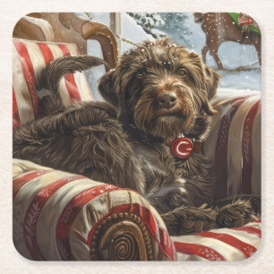 Avancerat pekande Griffon Hund julfestive Underlägg Papper Kvadrat