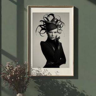 Avant-Garde Elegance: Monochrome Hat Mode Poster