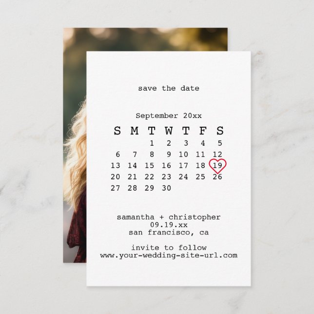 Avant-Garde White Minimalist Calender Bröllop Spara Datumet (Fram/baksida)