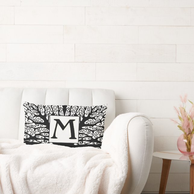 Avant Garden Black and White Monogram Pillow Lumbarkudde (Soffa)