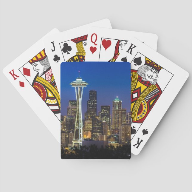 Avbilda av Seattle horisont i morgontimmar Kortlek (Baksidan)