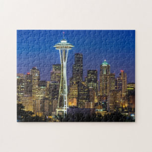 Avbilda av Seattle horisont i morgontimmar Pussel