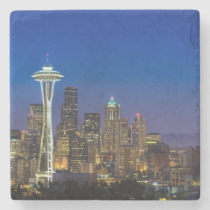 Avbilda av Seattle horisont i morgontimmar Stenunderlägg