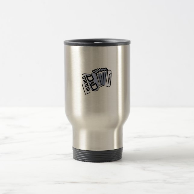 Avbildar dragspels- grafiskt för blått designen, resemugg (Center)