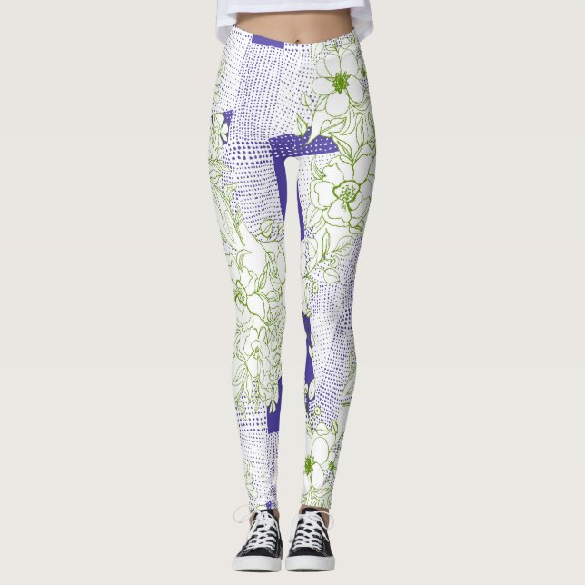 Avbrott i blommigten - Abstrakt Botaniska bindning Leggings (Framsida)