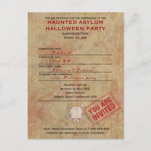 Avbruten asyl i Halloween fest Vykort (Framsida)