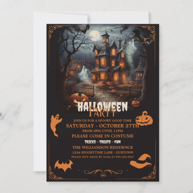Avbruten Backe Orange Halloween fest Inbjudningar (Framsida)