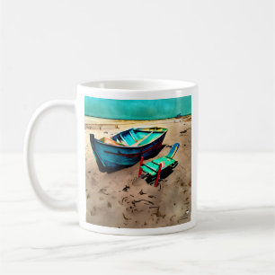 Avbruten Beach Deserted Boat AI Generated Art Kaffemugg