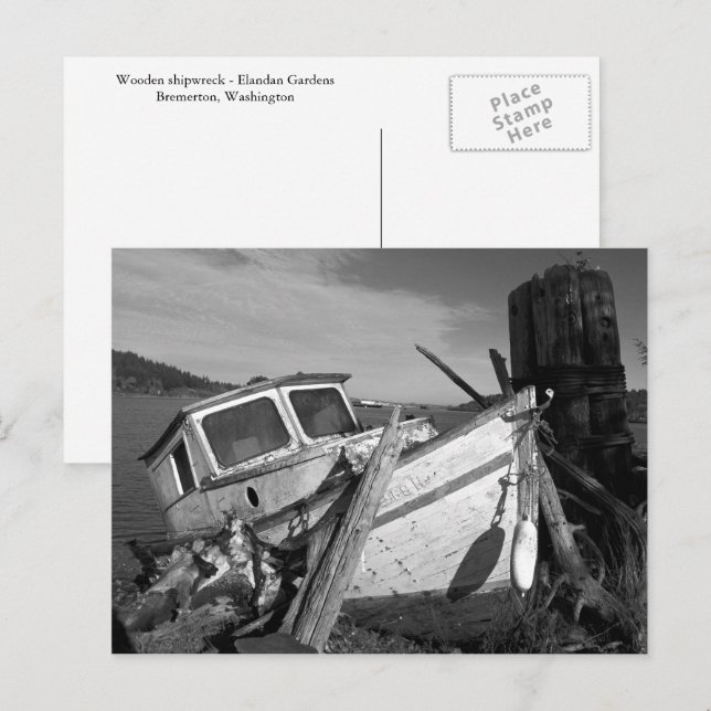 Avbrutet vrak Black and White Photo Vykort (Fram/baksida)