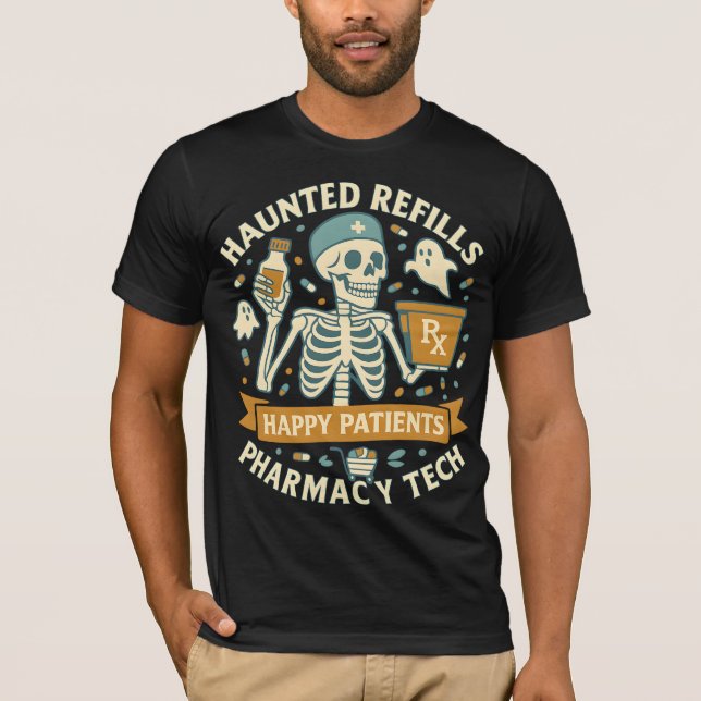 Avbrutna påfyllnad av Lycklig Patienter Pharmacy T Shirt (Framsida)