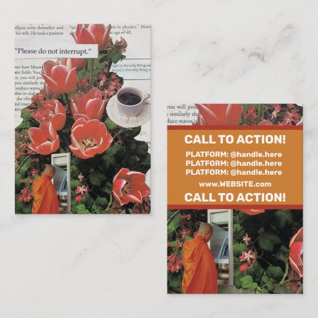 Avbryt inte teadagen om penningkaffe på morgonen visitkort (Fram/baksida)