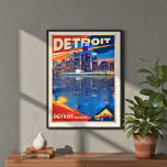 Avbryta Poster efter Mörk av teckning<br><div class="desc">Öka ditt utrymme med den här snyggten, Art Deco-inspirerad Detroit-nattskap. Rikens blåsor och nattinspirerade orangar fångar stadens ikoniska skylin och återspeglar dess energi, historia och moderna vibe. En vintage bil-grafisk nod till Detroits bilarv, som blandar retro-charm med en elegant contemporary-vrid. Perfekt för alla som kärlek Detroit är djärv och tidlös...</div>