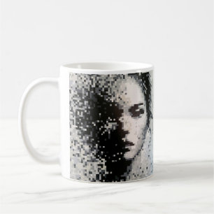 Avdunstning Black and White Pixel Art Porträtt Kaffemugg