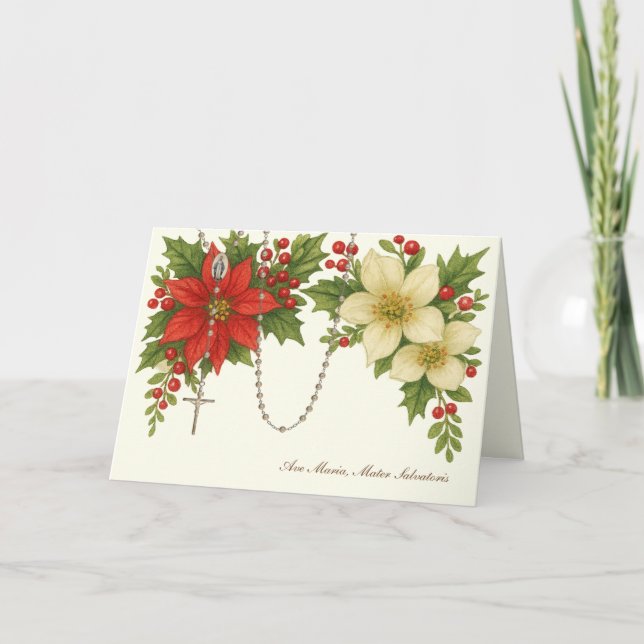 Ave Maria Christmas Blessing with Rosary Florals Helgkort (Framsida)