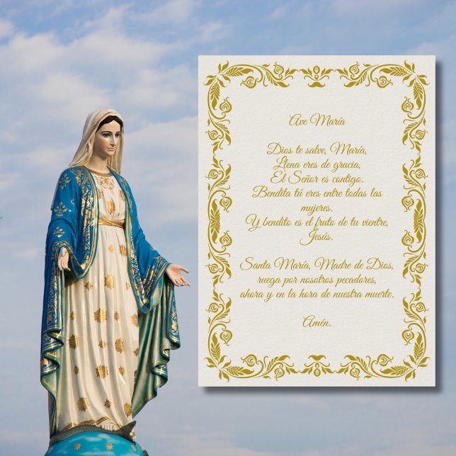 Ave María Elegant Off-White and Gold Botanicals Po Poster (Skapare uppladdad)