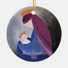 Ave Maria och Jesusbarnet julkrubba vintage-målnin Julgransprydnad Keramik