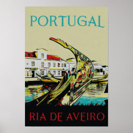 Aveiro Lagoon illustration Portugal vintage resor Poster