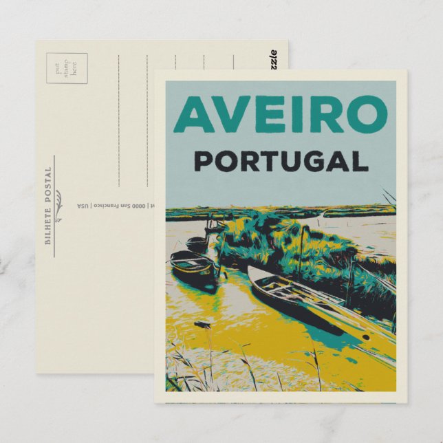 Aveiro-lagunillustration Portugal Postcard Vykort (Fram/baksida)