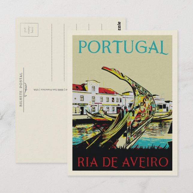 Aveiro-lagunillustration Portugal Vykort (Fram/baksida)