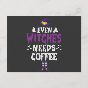 Även häxor behöver Coffee Funny Spooky Halloween Inbjudan Vykort