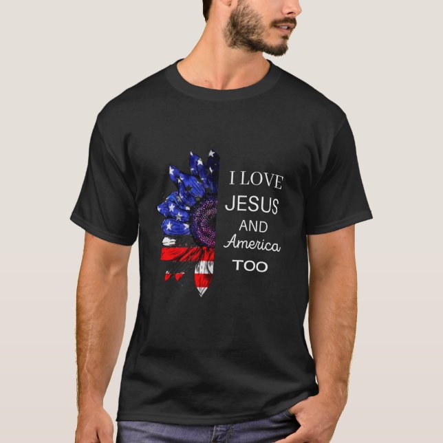 Även jag Kärlek Jesus och Amerika, 4 juli T Shirt (Framsida)