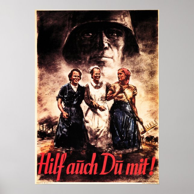 "Även kvinnor kan hjälpa till!" Tyska Världskriget Poster (Framsidan)