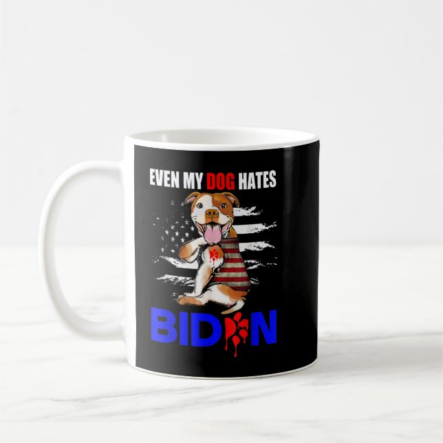 Även min Hund Hates Biden USA flagga Pitbull T-Shi Kaffemugg (Vänster)