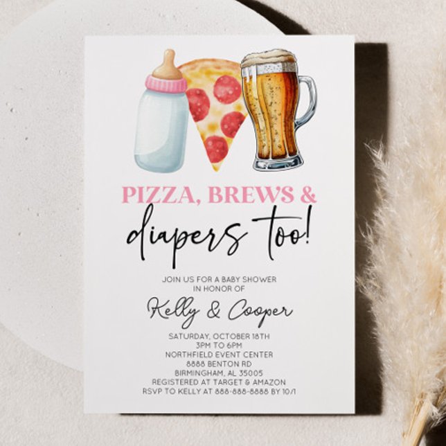 Även rosa Pizza Brews och Diaper! Baby Shower Inbjudningar (Skapare uppladdad)