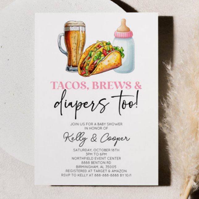 Även rosa Tacos Brews och Diaper! Baby Shower Inbjudningar (Skapare uppladdad)