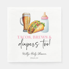 Även rosa Tacos Brews och Diaper! Baby Shower Pappersservett