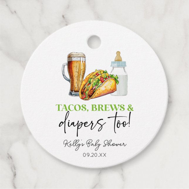 Även Tacos Brews och Diaper! Baby Shower Gåvor Etiketter (Framsida)