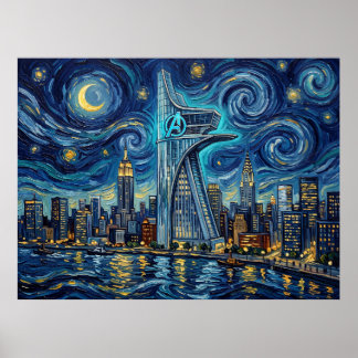 Avengers Tower Stjärnklar natt Serietidning Landsk Poster