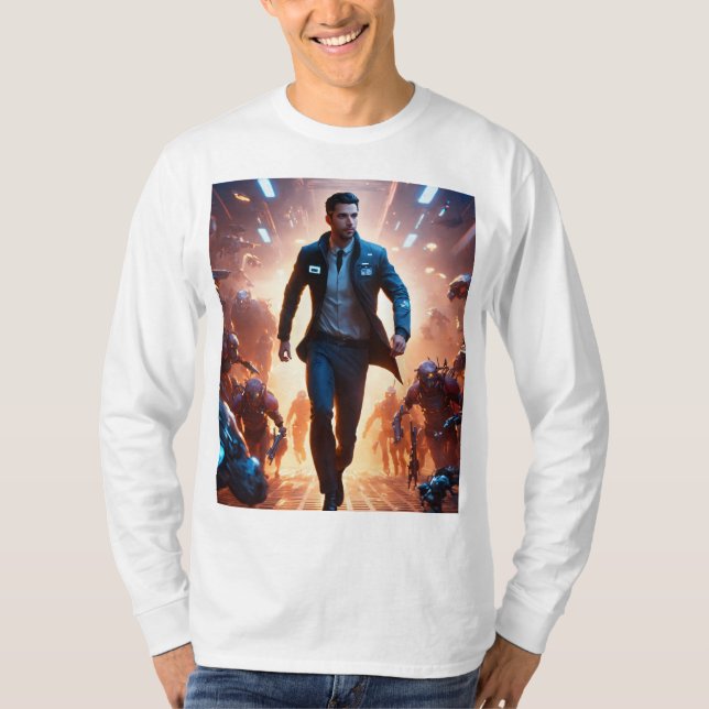 Avengers vs. Cyborgs: Epic Battle T-Shirt Designat (Framsida)