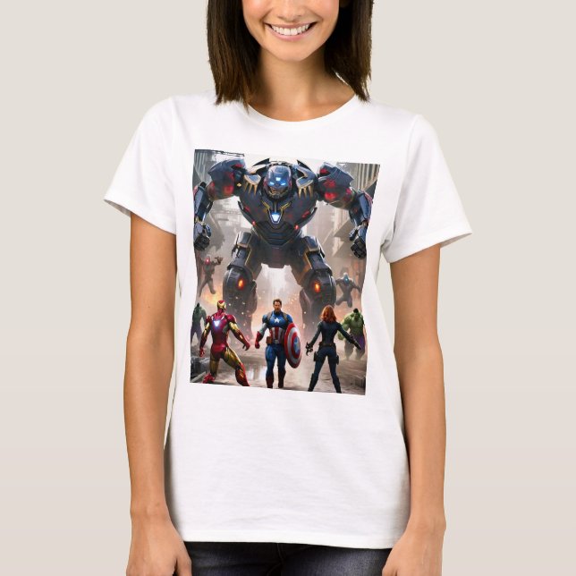 Avengers vs. Robots: Epic Showdown T-Shirt (Framsida)