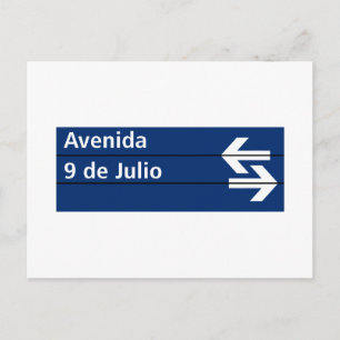 Avenida 9 de Julio, Buenos Aires gatuskylt Vykort