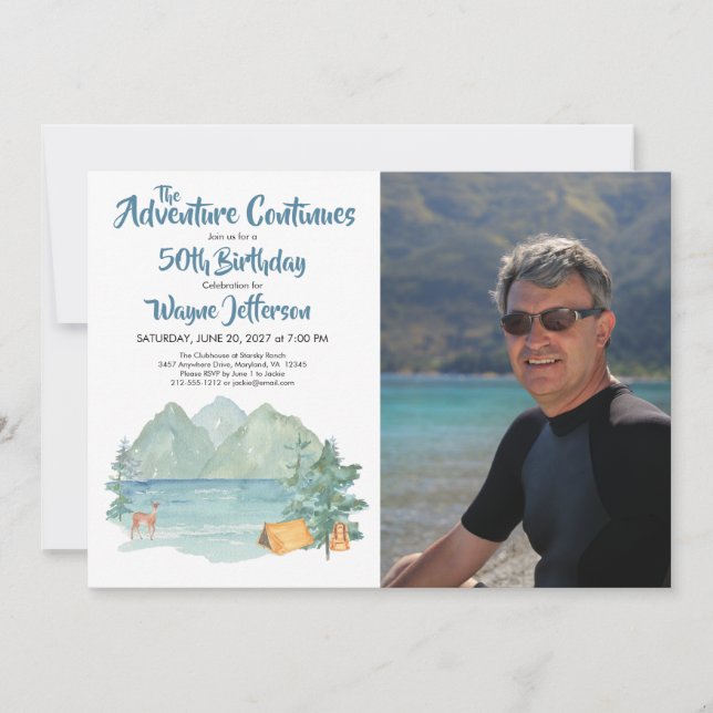 Äventyr 50:e födelsedag Foto Rustic Mountain Inbjudningar (Framsida)