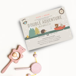Äventyr avvaktar Woodland Twin Girls Baby Shower Inbjudningar