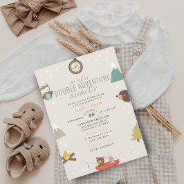 Äventyr avvaktar Woodland Twin Girls Baby Shower Inbjudningar