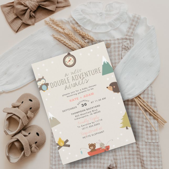 Äventyr avvaktar Woodland Twin Girls Baby Shower Inbjudningar (Skapare uppladdad)