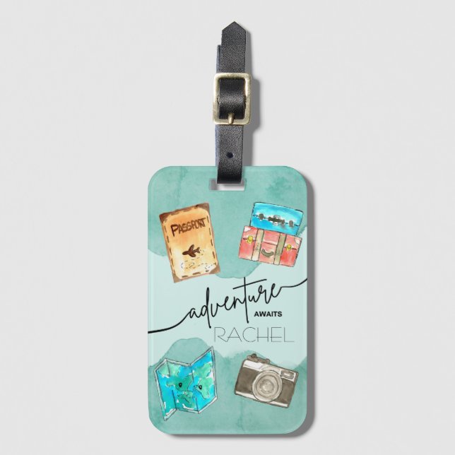 Äventyr Await Watercolor Bagagebricka (Framsida vertikal)