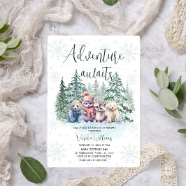 Äventyr Awaiterar Vinter Forest Animal Baby Shower Inbjudningar
