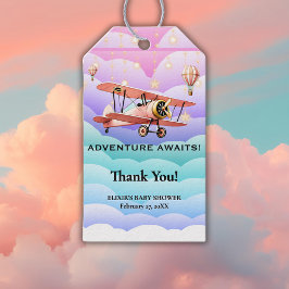 Äventyr Awaits Aviation Baby Shower Presentetikett